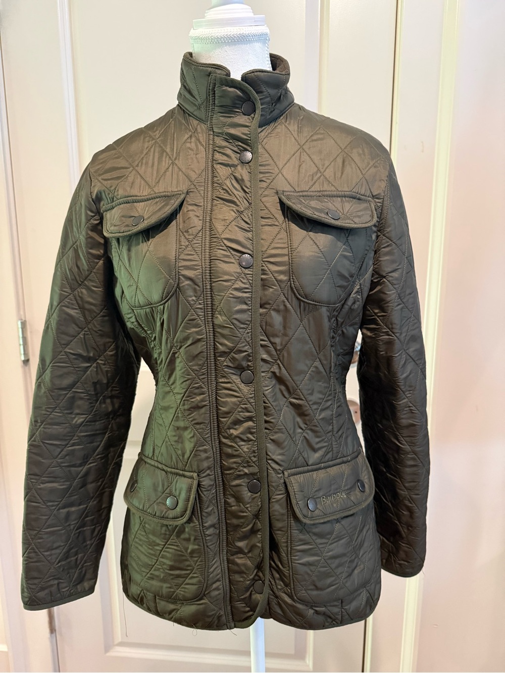 Barbour Olive Green Diamond Quilted Utility Jacket Women's US 6 UK 10